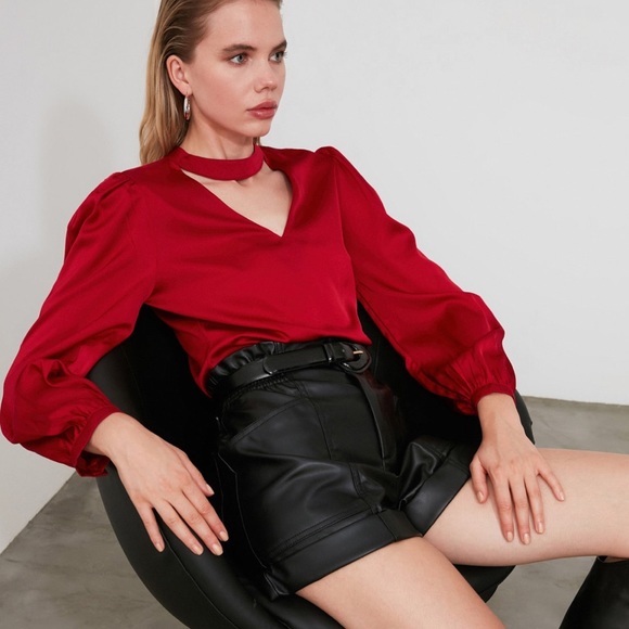 Satin V-Neck Blouse - Picture 2 of 2